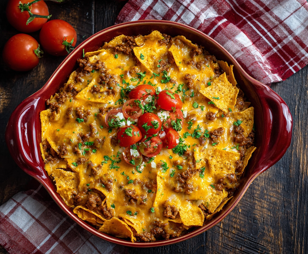 Cheesy Dorito Casserole with Ground Beef