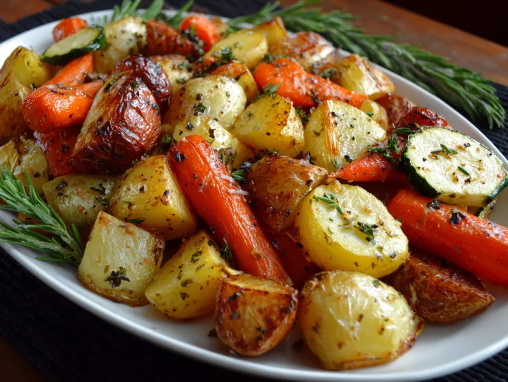Garlic Herb Roasted Potatoes Carrots and Zucchini