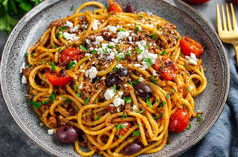 Greek Style Spaghetti Makaronia Me Kima Recipe