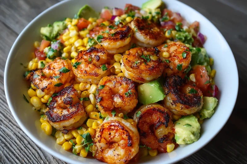 Grilled Shrimp Bowl with Avocado Corn Salsa