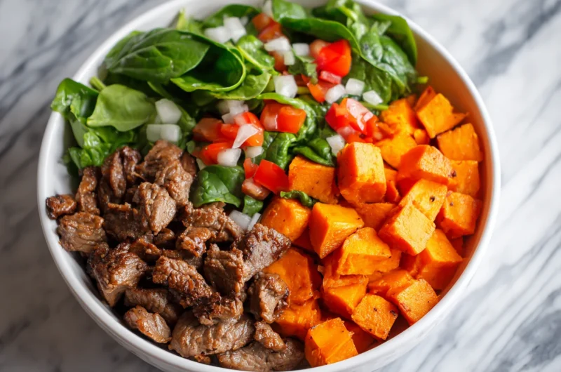 Sweet Potato Beef Bowl with Hot Honey and Cottage Cheese