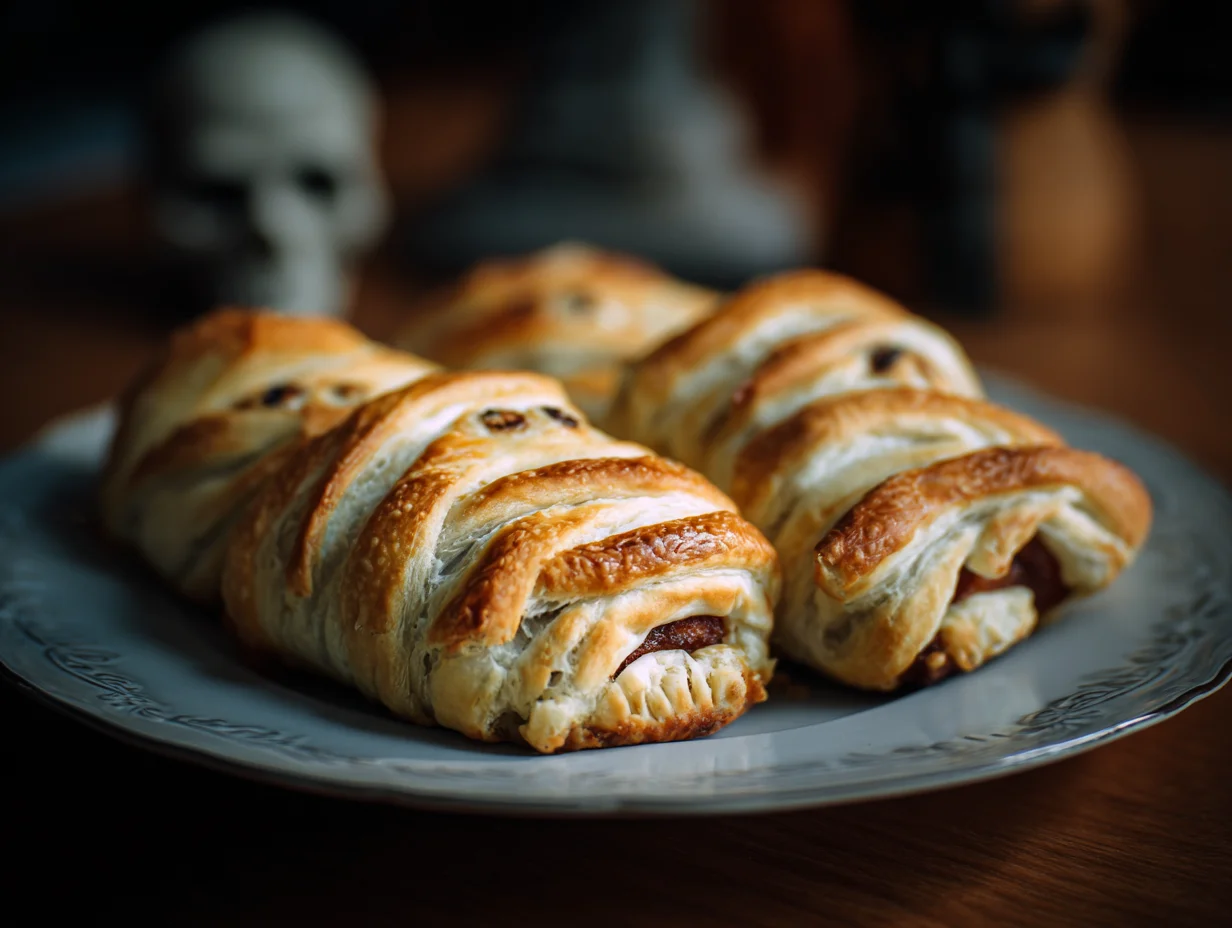 Mummy puff pastry wrapped Sausages