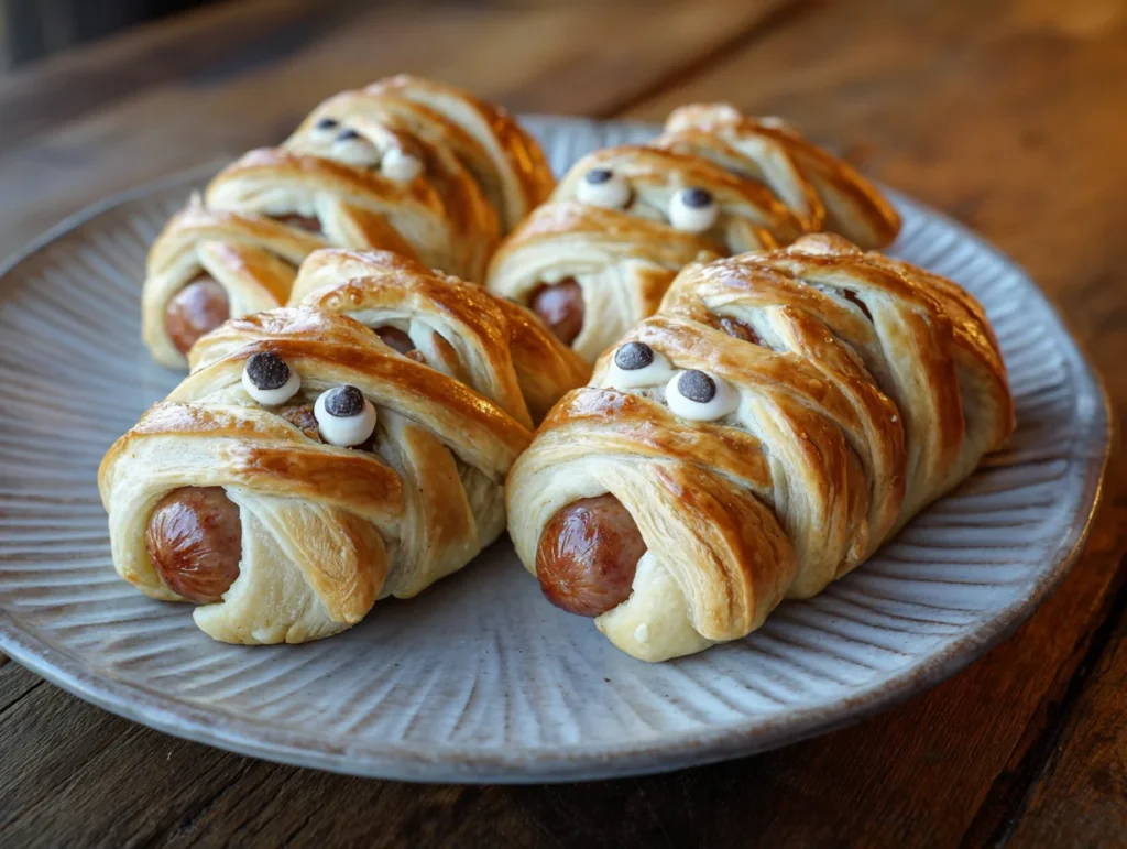 Mummy puff pastry wrapped Sausages