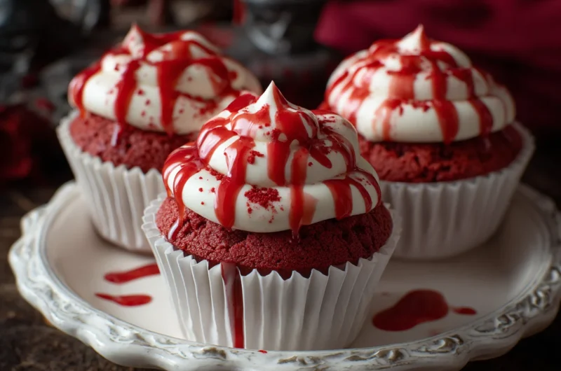 Bloody Red Velvet Halloween Cupcakes