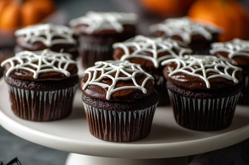 Spooky Spiderweb Chocolate Cupcakes