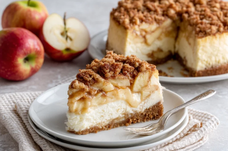 Creamy Apple Crisp Cheesecake with a Buttery Oat Topping