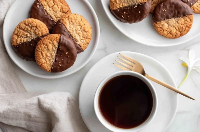 White Lily Chocolate Dipped Peanut Butter Cookies