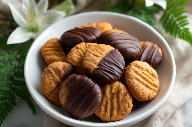White Lily Chocolate Dipped Peanut Butter Cookies